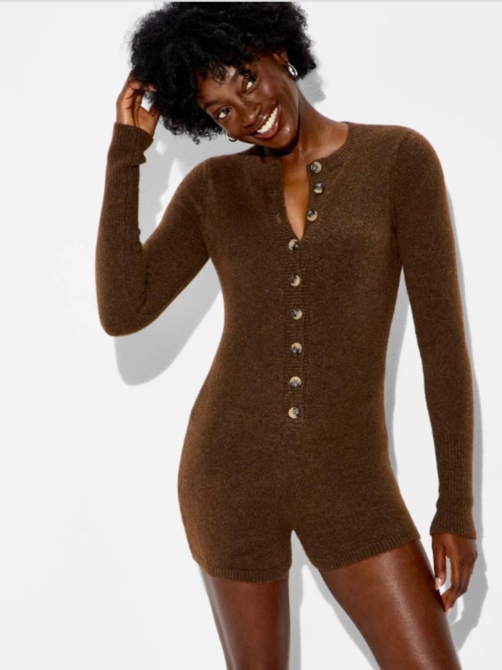 Women's Long Sleeve Sweater Romper - Wild Fable™ Brown